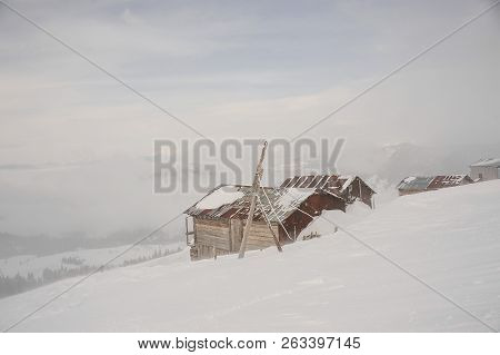 Gorgeous Winter Landscape Of Snow Covered House On The Mountain Hill On The Popular Tourist Resort I