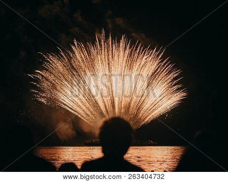 Fireworks Festival In Nysa, Fireworks Over The Head Of A Woman