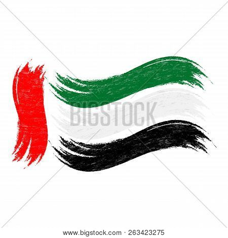 Grunge Brush Stroke With National Flag Of United Arab Emirates Isolated On A White Background. Vecto