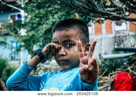 Bandipur Nepal October 15, 2018 Closeup Of Young Children Playing And Having Fun Together In Bandipu