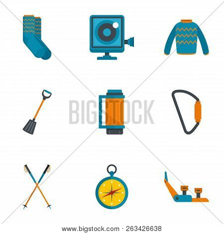Climbing Mountain Icon Set. Flat Set Of 9 Climbing Mountain Vector Icons For Web Design