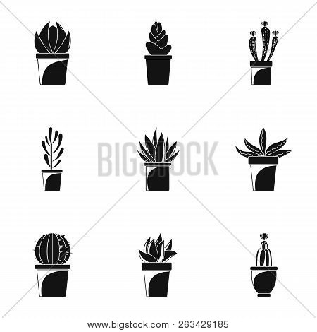 Home Cactus Plant Icon Set. Simple Set Of 9 Home Cactus Plant Vector Icons For Web Design On White B