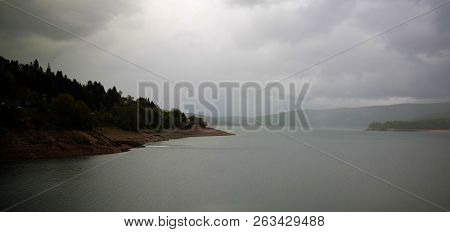 Landscape Of Mavrovo National Park With Mountain And Lake In Fyr Macedonia
