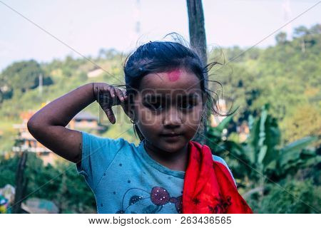 Bandipur Nepal October 15, 2018 Closeup Of Young Children Playing And Having Fun Together In Bandipu