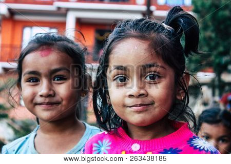 Bandipur Nepal October 15, 2018 Closeup Of Young Children Playing And Having Fun Together In Bandipu