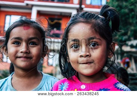 Bandipur Nepal October 15, 2018 Closeup Of Young Children Playing And Having Fun Together In Bandipu