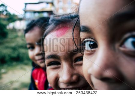 Bandipur Nepal October 15, 2018 Closeup Of Young Children Playing And Having Fun Together In Bandipu