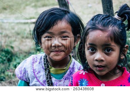 Bandipur Nepal October 15, 2018 Closeup Of Young Children Playing And Having Fun Together In Bandipu