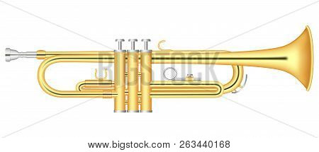 Gold Trumpet Icon. Realistic Illustration Of Gold Trumpet Vector Icon For Web Design