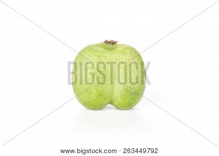 One Whole Fresh Green Mini Baby Kiwi Fruit Isolated On White Background
