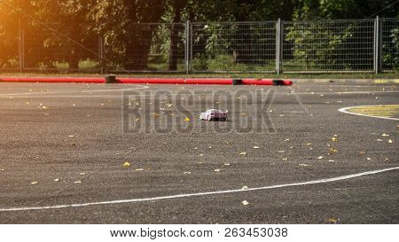 Car Sport, Radio-controlled Car Moving Along The Asphalt Road, Car Sport Competition, Radio