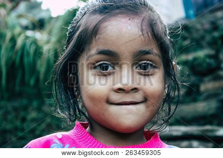 Bandipur Nepal October  15, 2018 Closeup Of Young Children Playing And Having Fun Together In Bandip