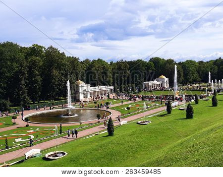 Saint Petersburg, Russia - August 7, 2018: Grand Cascade Of The Pertergof Palace