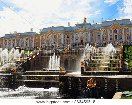 Saint Petersburg, Russia - August 7, 2018: Grand Cascade Of The Pertergof Palace