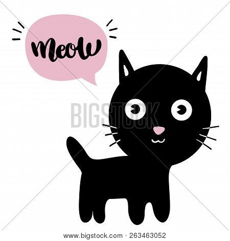 Little Black Kitten. Cute Cat. Vector Isolated Illustration.