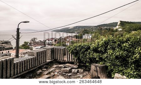 View Of The City Of Balchik. Rainy Weather, Tourism Concept, Bulgaria, Dobrich Province.