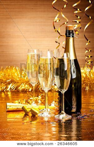 Happy New Year - Champagne And Party Decoration