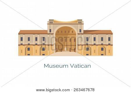Museum Vatican Christian Art , Vector Illustration Of Famous Landmark Memorial, Monumental Building,