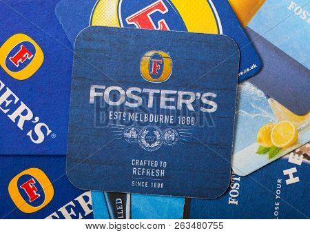 London, Uk - August 22, 2018: Strongbow Cider Original Paper Mat Coasters On Black Background.