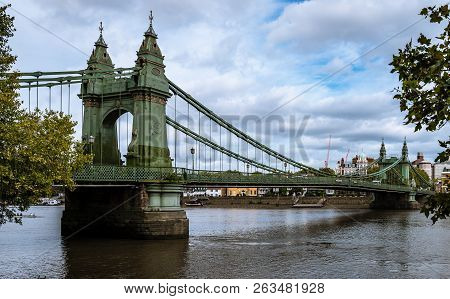 The Hammersmith Bridge, A Suspension Bridge That Crosses The River Thames In West London. Hammersmit