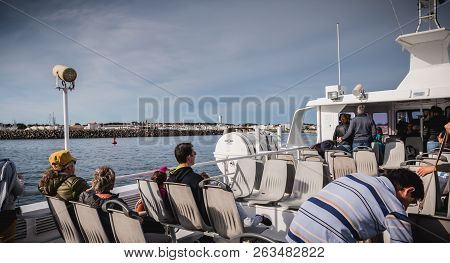 View Of The Bridge Of A Ferry That Enters The Harbor Of The Island Of Yeu
