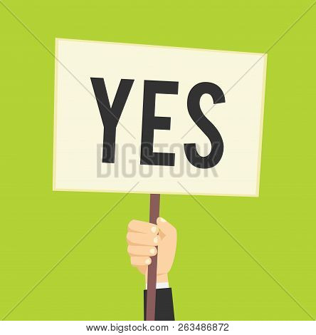 Hand Holding Yes Sign. Yes Or No. Vector Stock.