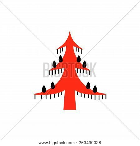 Red And Black Fantastic Fairy Trees. National Northen Paintings. Folk Handicrafts. Enchanting