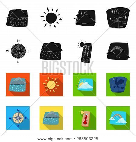Vector Design Of Weather And Climate Sign. Set Of Weather And Cloud Vector Icon For Stock.