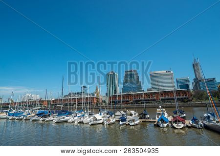 Buenos Aires, Argentina - 08 Octubre, 2018: Yachts berth in Puerto Madero