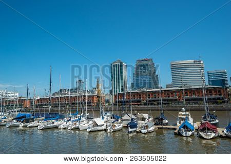 Buenos Aires, Argentina - 08 Octubre, 2018: Yachts berth in Puerto Madero
