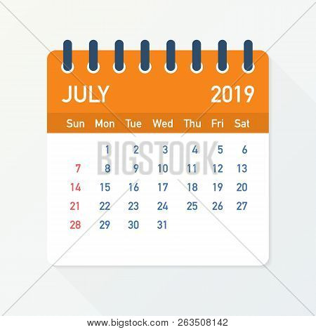 July 2019 Calendar Leaf. Calendar 2019 In Flat Style. Vector Stock Illustration.