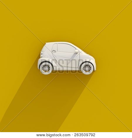 3d Small Modern Compact Car with Glossy Paint, Hi-Detailed Micro Car Template Mockup, Urban Electric Mini Car for Branding Corporate Identity Logo Design, Eco-Friendly Hi-Tech Vehicle, Small Vehicle