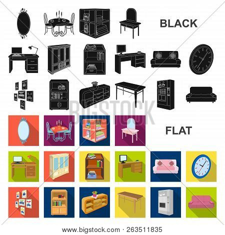 Furniture And Interior Flat Icons In Set Collection For Design. Home Furnishings Vector Isometric Sy
