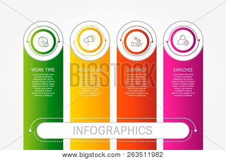 Modern 3D Vector Illustration. Template Infographics With Four Elements, Circles. Contains Text And