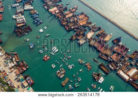 Kowloon West, Hong Kong, 14 September 2018:- Typhoon shelter in Hong Kong city