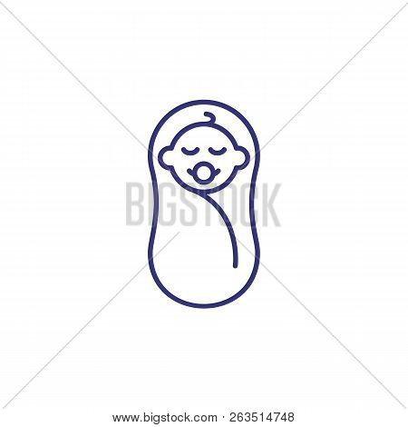 Baby In Diaper Line Icon. Care Concept. Childhood, Kid, Newborn. Vector Illustration For Topics Like