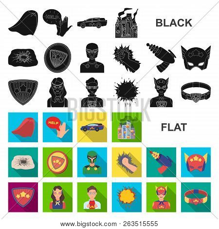 A Fantastic Superhero Flat Icons In Set Collection For Design. Superhero Equipment Vector Symbol Sto