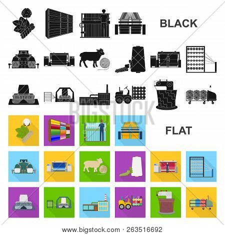 Textile Industry Flat Icons In Set Collection For Design.textile Equipment And Fabrics Vector Symbol