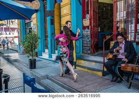 Buenos Aires, Argentina - 04 Octubre, 2018: tango in the tourist area of la boka in Argentina