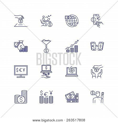 Finance Line Icon Set. Saving, Payment, Exchange. Money Concept. Can Be Used For Topics Like Finance