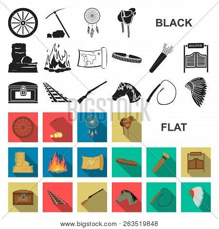 Attributes Of The Wild West Flat Icons In Set Collection For Design.texas And America Vector Symbol 
