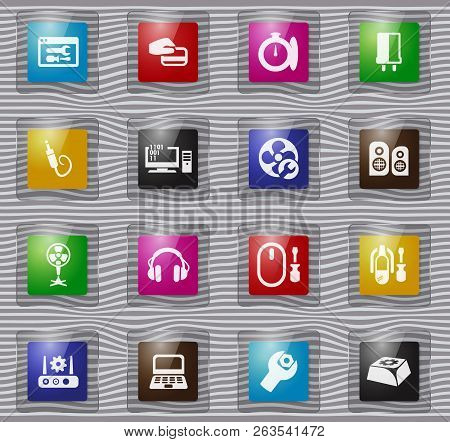 Electronic Glass Icons Set For Web Sites And User Interface
