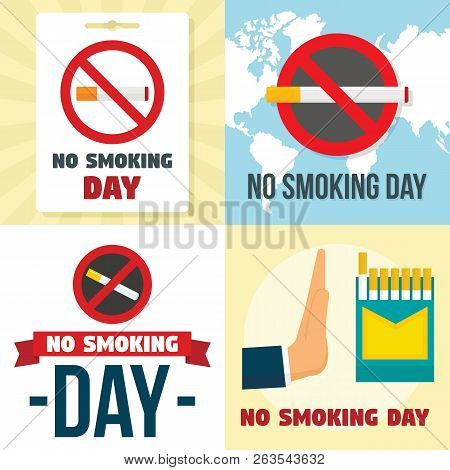 No Smoking Day Banner Set. Flat Illustration Of No Smoking Day Vector Banner Set For Web Design