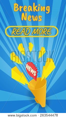 Breaking News Concept Banner. Isometric Banner Of Breaking News Comics Vector Concept For Web, Giftc