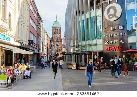 Shopping Area In Aachen, Germany