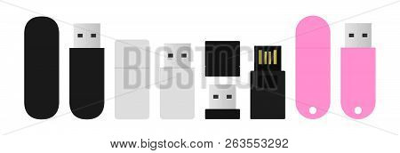 Usb Flash Memory Drive. Vector Thumb Drives Set.