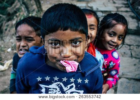 Bandipur Nepal October  15, 2018 Closeup Of Young Children Playing And Having Fun Together In Bandip