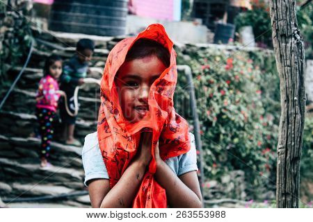 Bandipur Nepal October 15, 2018 Closeup Of Young Children Playing And Having Fun Together In Bandipu