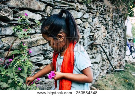 Bandipur Nepal October 15, 2018 Closeup Of Young Children Playing And Having Fun Together In Bandipu