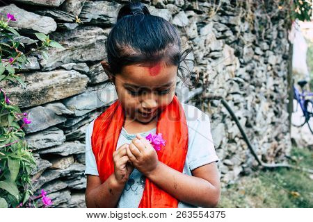 Bandipur Nepal October 15, 2018 Closeup Of Young Children Playing And Having Fun Together In Bandipu